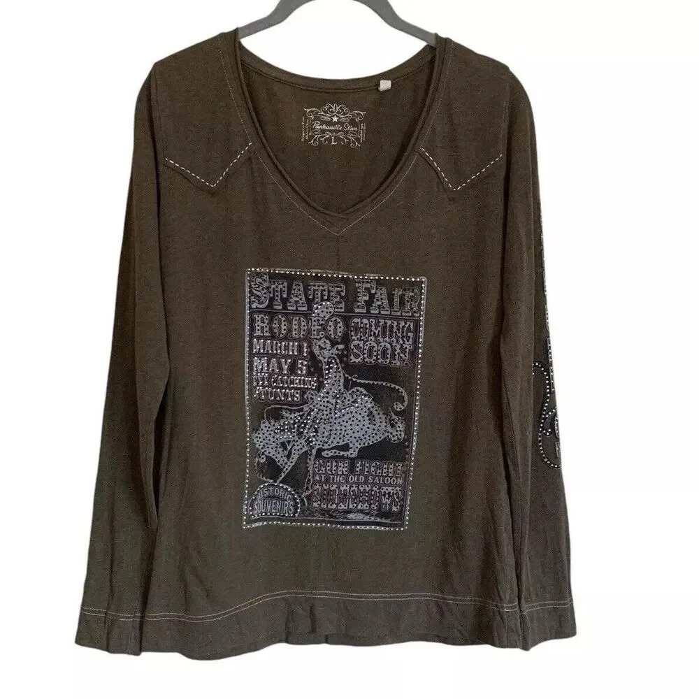 Vintage Y2K PANHANDLE SLIM Rodeo Long Sleeve Top Womens Size Large Embellished